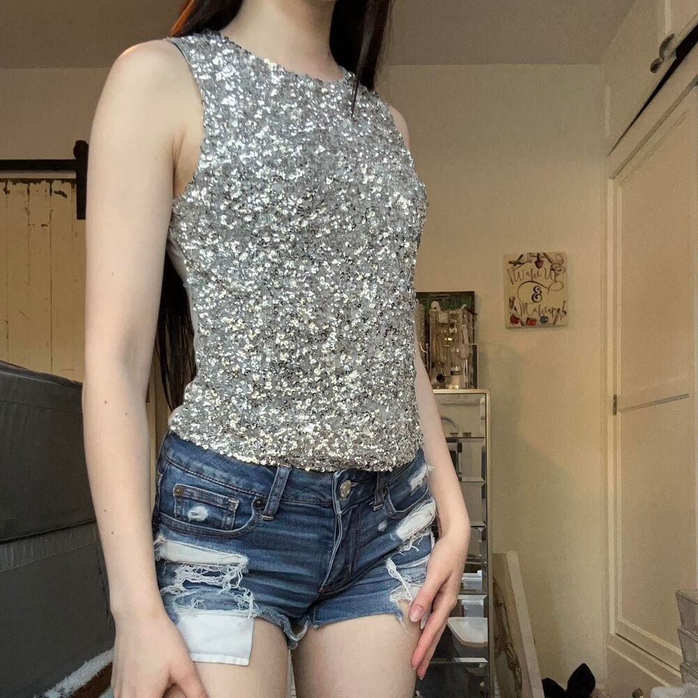 Express Women's Silver and Grey Shirt